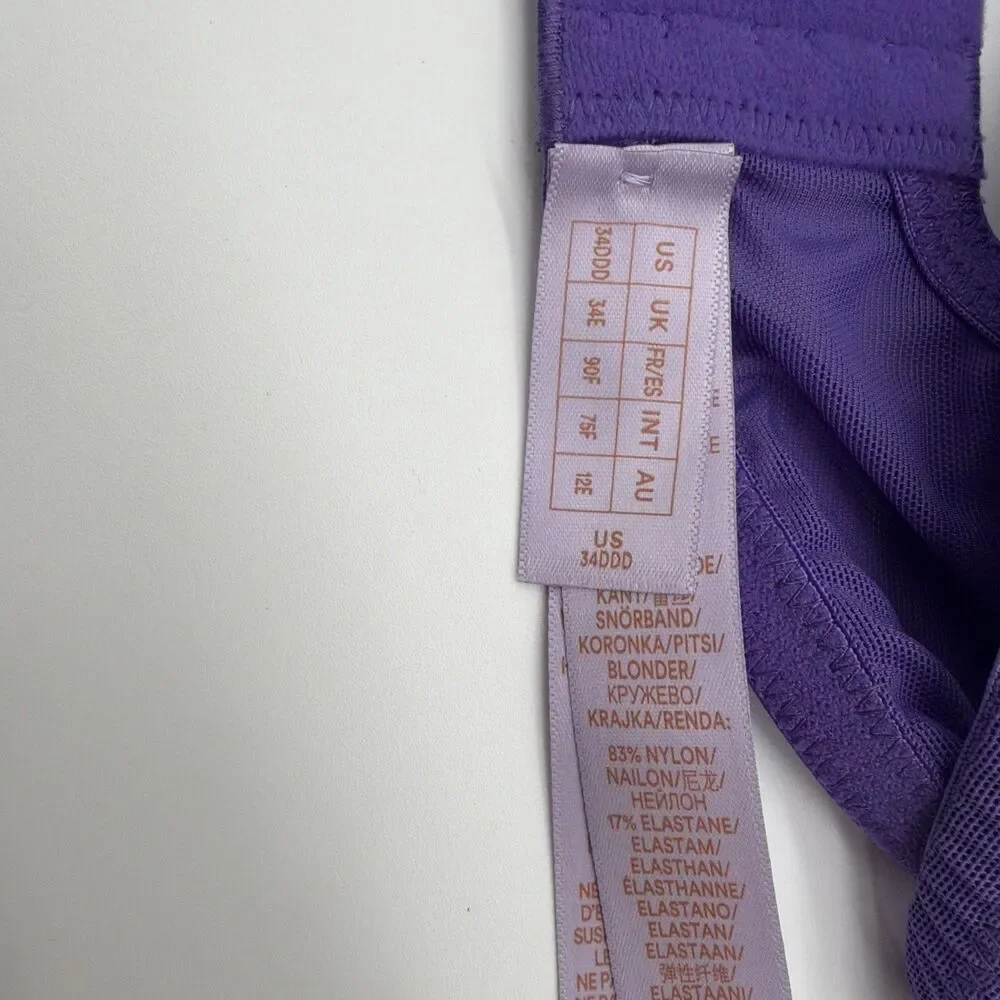 Savage X Fenty Steamy Floral Padded Lace Balconette Bra Purple Size 34DDD